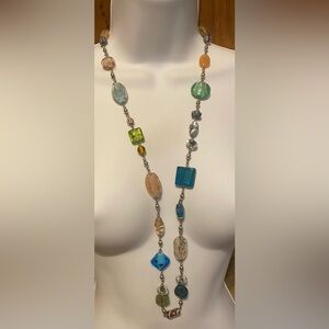 Premier Designs Beaded 32 in Rhodium Plated Metal Murano Art necklace